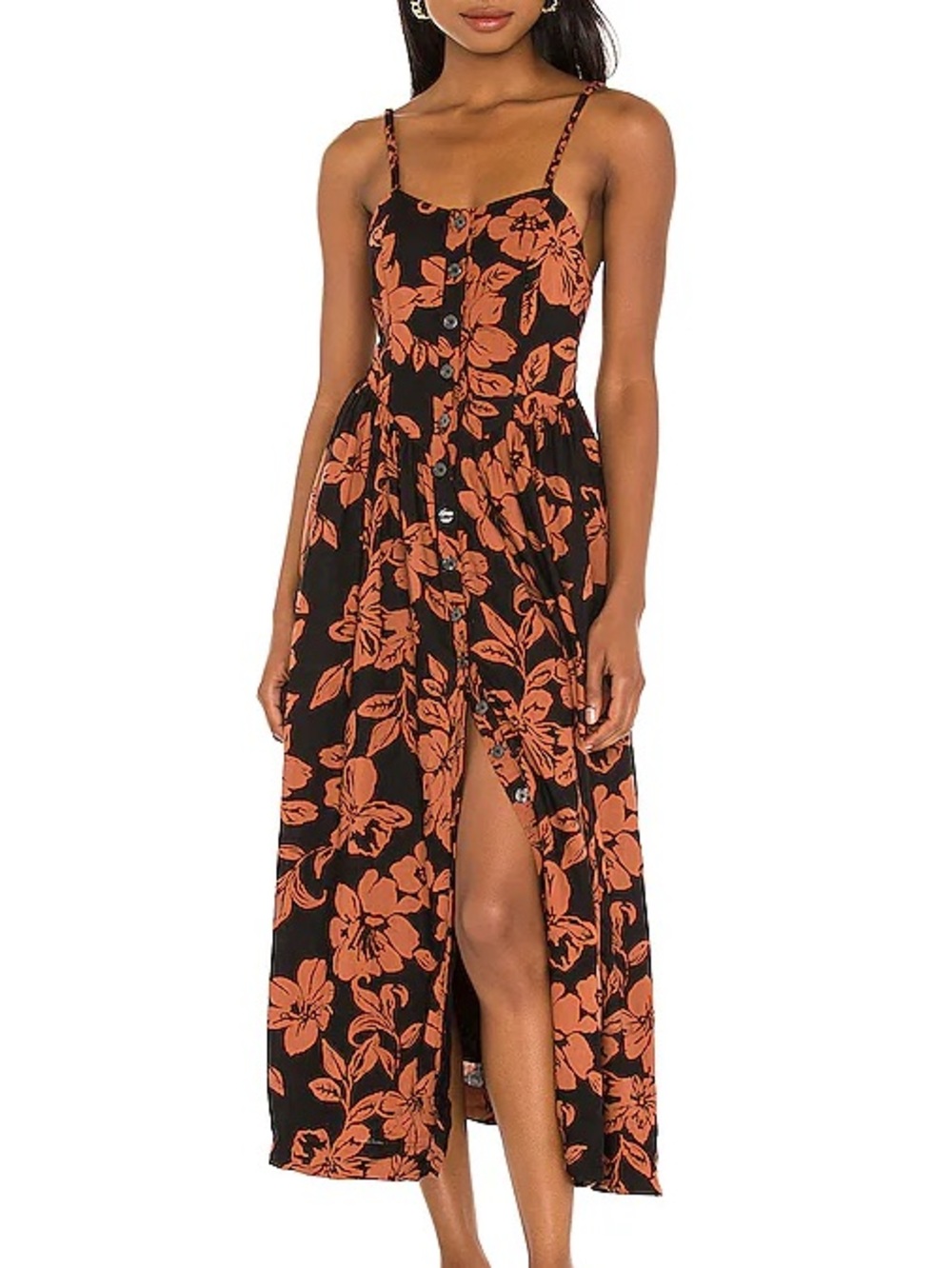 Free People Perfect Sundress Linen-Blend Midi Dress Floral Print